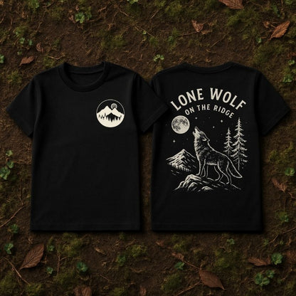 Lone Wolf On The Ridge Vintage Hiking T-Shirt | Outdoor Adventure Graphic Tee for Men & Women